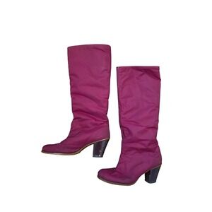 GOLO VTG 80s Y2K Red Purple Weatherproof Heels To the Knee Rain Boots sz 7